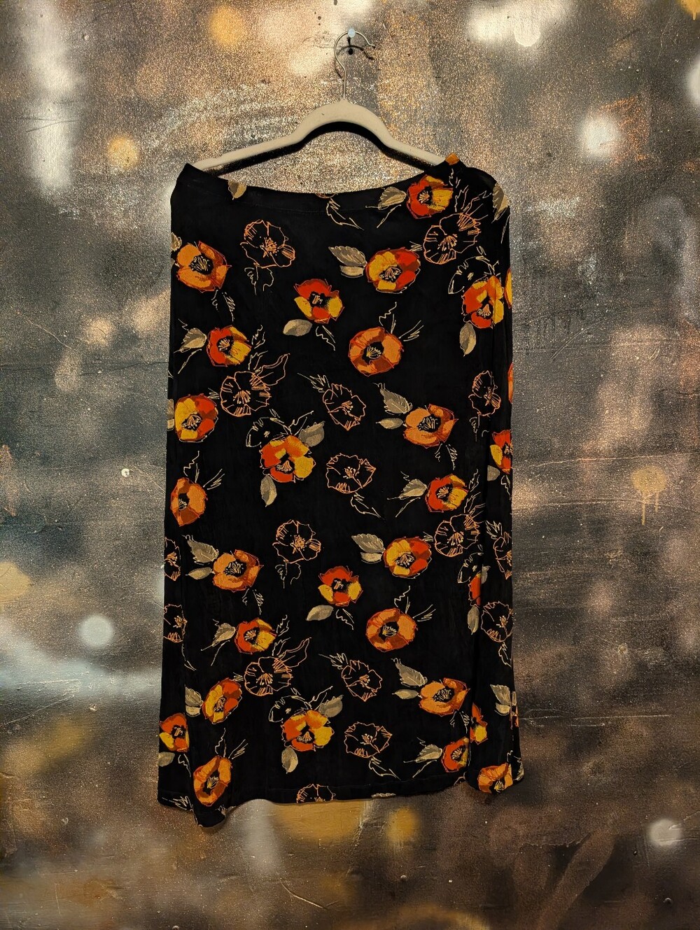 Coldwater Creek Black Maxi Skirt with Orange Floral Print